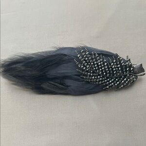 Vintage Chic Black/Gray Feather Hair Clip Accessory With decorative accents